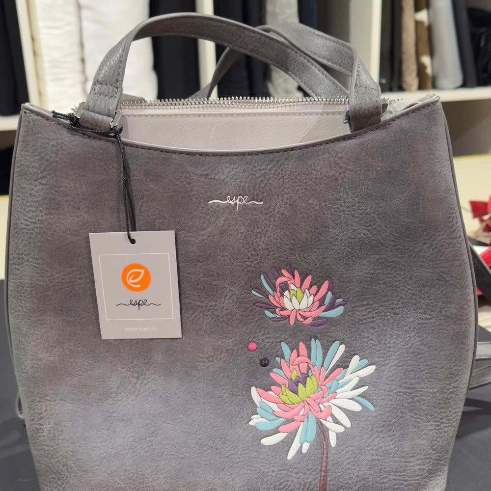 Gray Floral Women's Shoulder/Back Bag